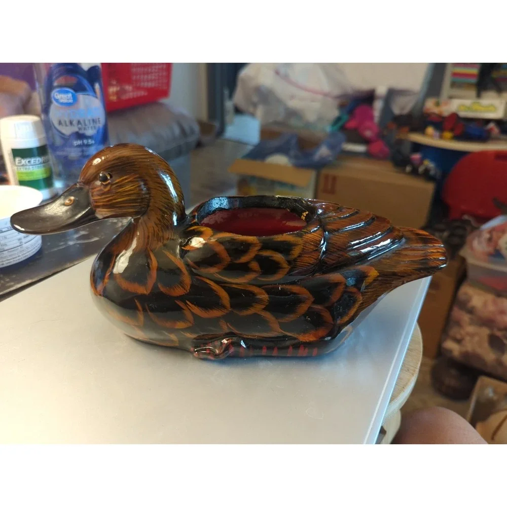 Vintage 1993 Holland Floral Ceramic Oriental Duck Planter Mallard Duck